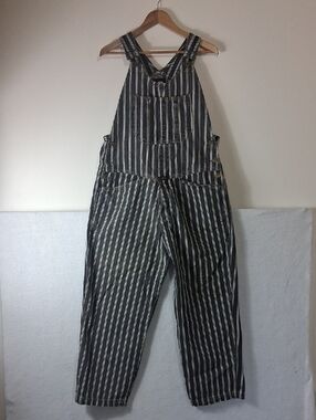 Vintage 90s/Y2K Girbaud Baggy Striped Overalls Blue Gold Fly Tag Size M Rare